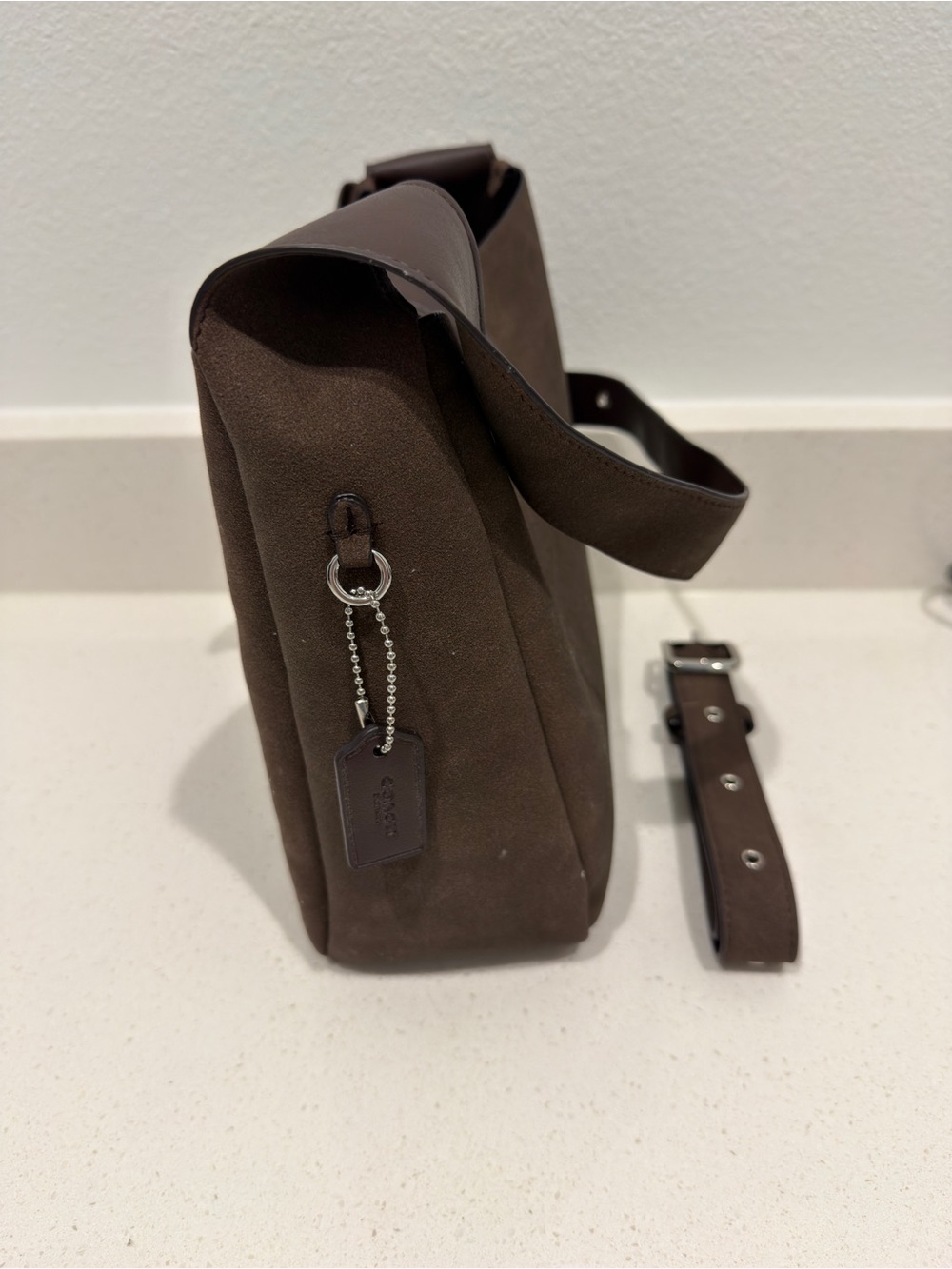 Coach Brown Suede Messenger Bag with Adjustable Strap - Picture 5 of 5
